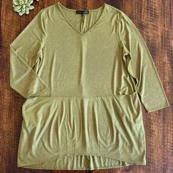 LIV by Habitat Clothes | “Audrey” Pintuck Tunic, Heather Olive Green - Picture 1 of 8